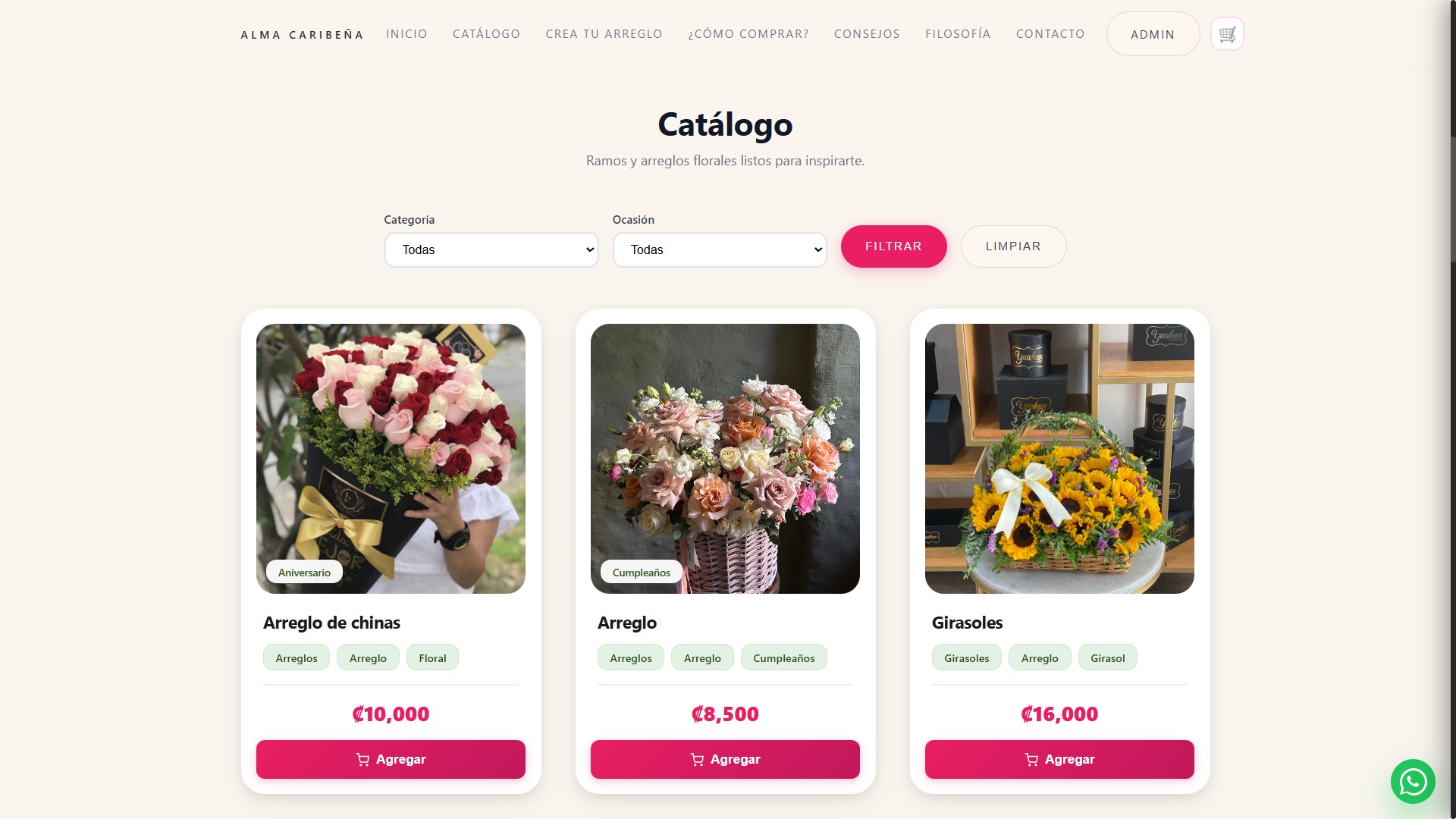 Página de catálogo