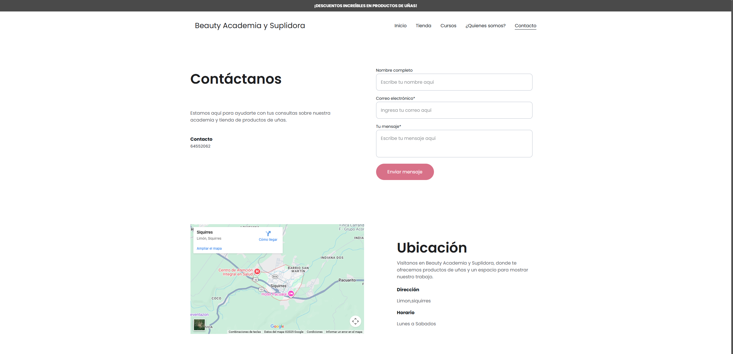 Sección de contacto y formularios