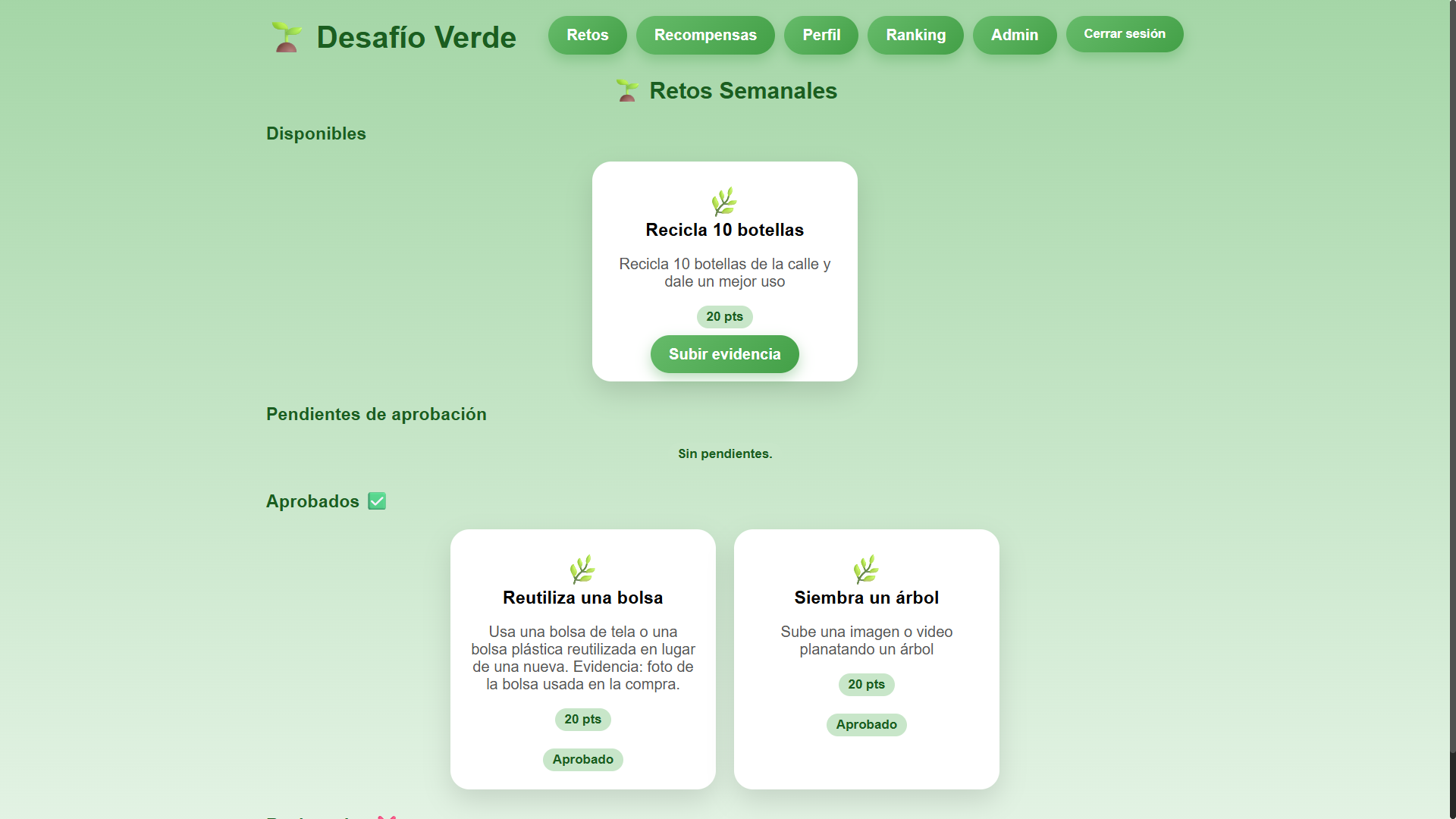 Dashboard principal del usuario
