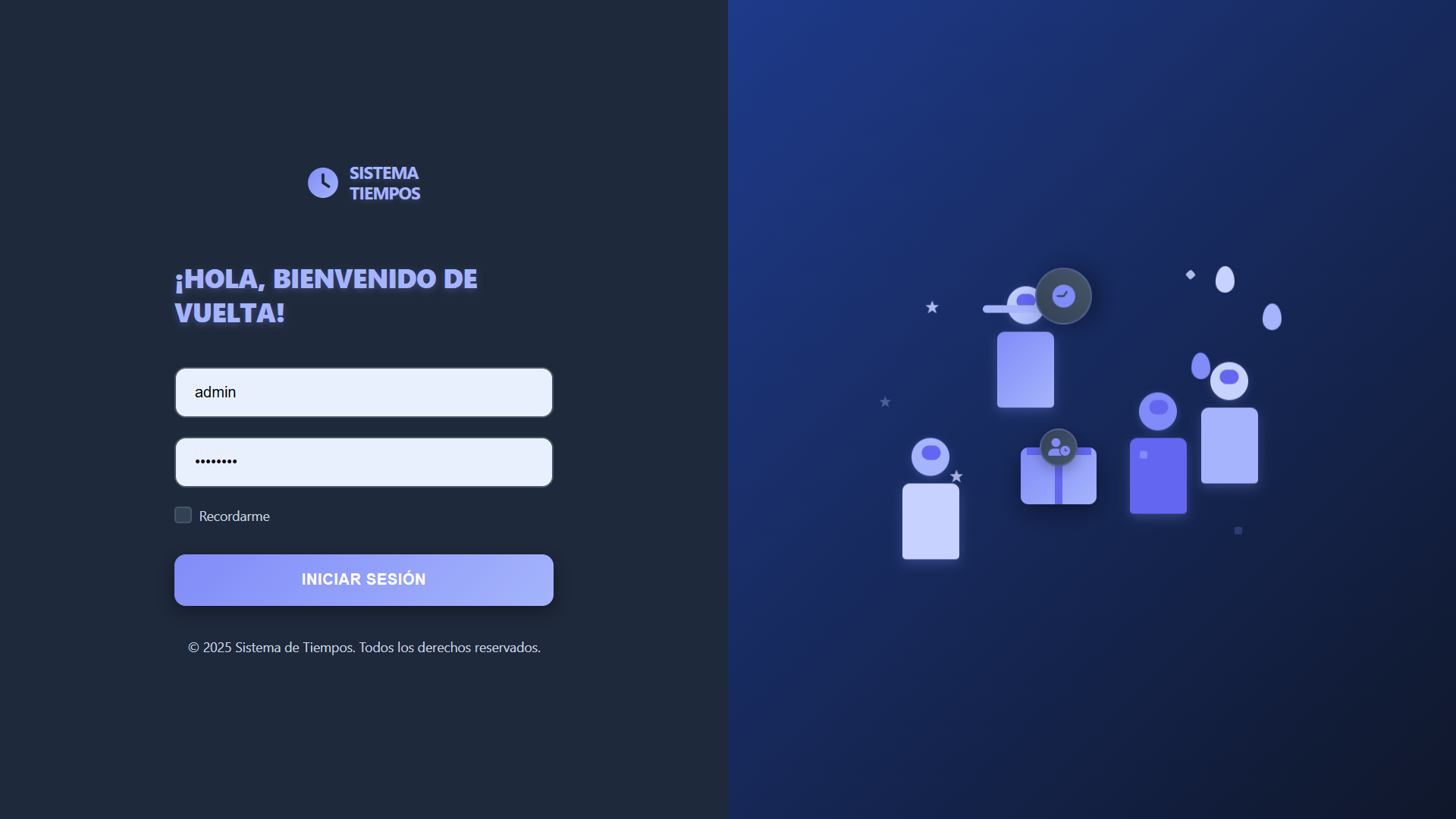 Panel principal del sistema